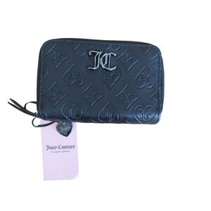 Juicy Couture Black Embossed Logo Zip Around‎ Wallet Card Holder Pouch